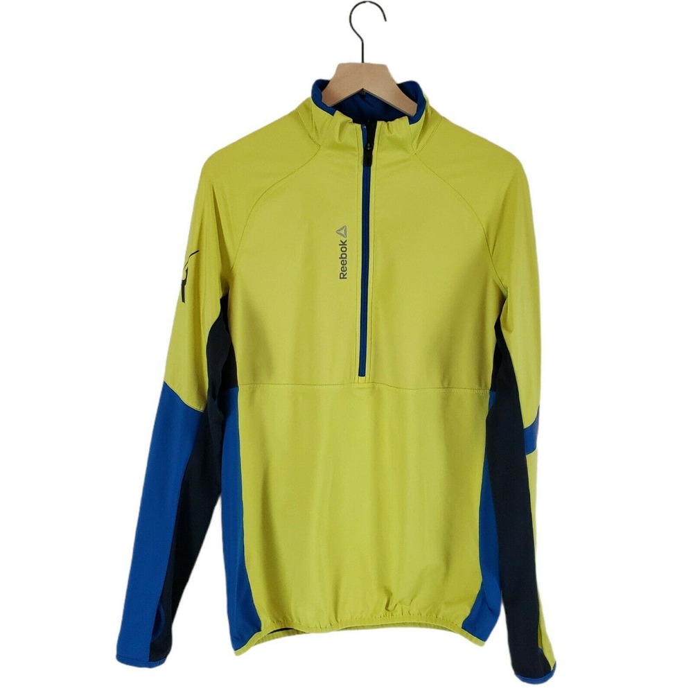 Reebok Men's 1/4 Zip Size M Pullover Running Shirt Play Warm Cycling Blue Yellow